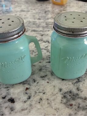 Mason Turquoise Ceramic Mason-Style Salt and Pepper Shakers - Pair